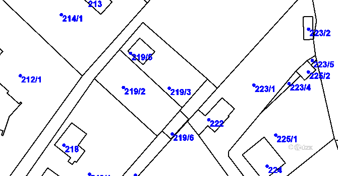 Parcela st. 219/3 v KÚ Lhota u Dobřan, Katastrální mapa