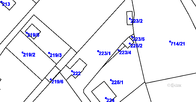Parcela st. 223/1 v KÚ Lhota u Dobřan, Katastrální mapa