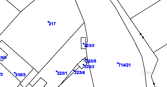 Parcela st. 223/2 v KÚ Lhota u Dobřan, Katastrální mapa