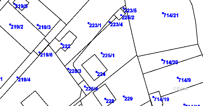Parcela st. 225/1 v KÚ Lhota u Dobřan, Katastrální mapa