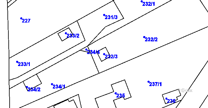 Parcela st. 232/3 v KÚ Lhota u Dobřan, Katastrální mapa