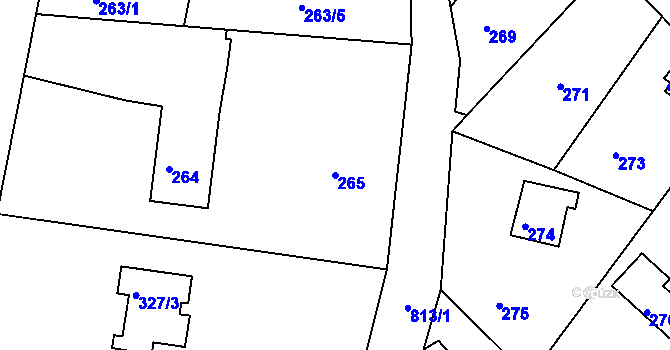 Parcela st. 265 v KÚ Lhota u Dobřan, Katastrální mapa