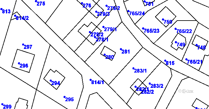 Parcela st. 280 v KÚ Lhota u Dobřan, Katastrální mapa
