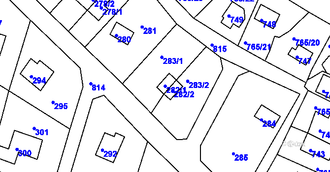Parcela st. 282/1 v KÚ Lhota u Dobřan, Katastrální mapa