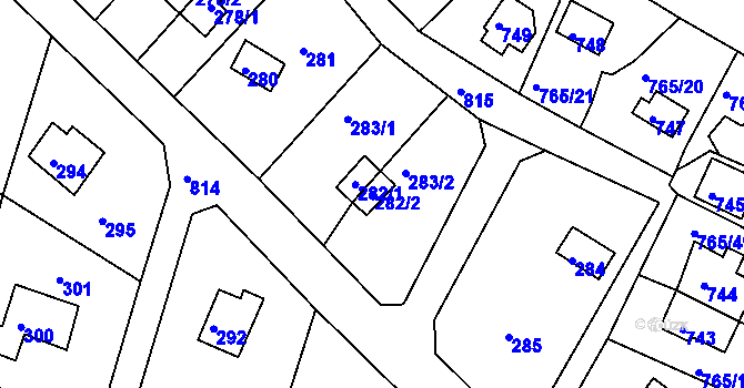 Parcela st. 282/2 v KÚ Lhota u Dobřan, Katastrální mapa