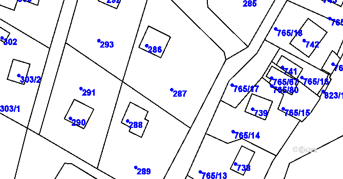 Parcela st. 287 v KÚ Lhota u Dobřan, Katastrální mapa