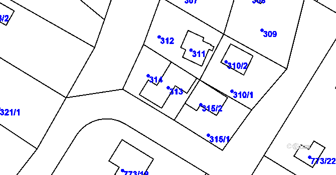 Parcela st. 313 v KÚ Lhota u Dobřan, Katastrální mapa