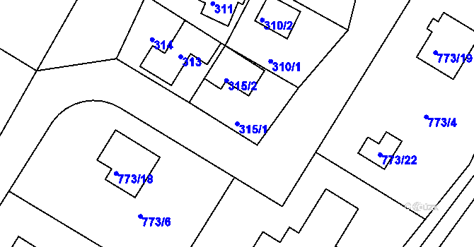 Parcela st. 315/1 v KÚ Lhota u Dobřan, Katastrální mapa