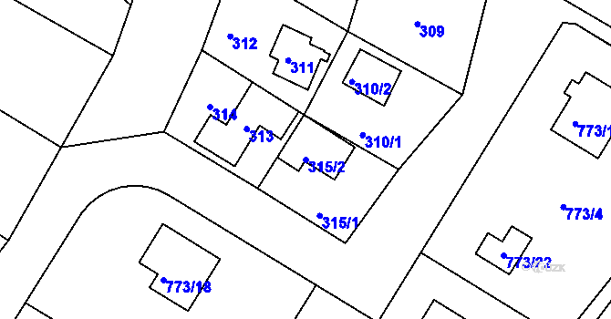 Parcela st. 315/2 v KÚ Lhota u Dobřan, Katastrální mapa