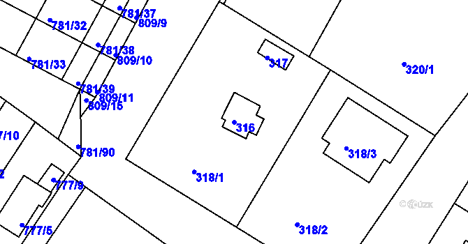 Parcela st. 316 v KÚ Lhota u Dobřan, Katastrální mapa