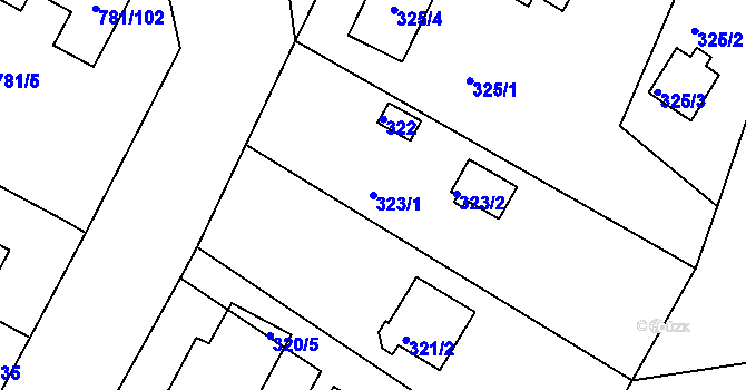 Parcela st. 323/1 v KÚ Lhota u Dobřan, Katastrální mapa