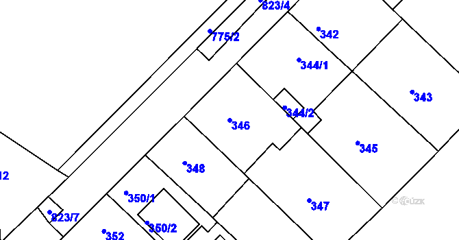 Parcela st. 346 v KÚ Lhota u Dobřan, Katastrální mapa