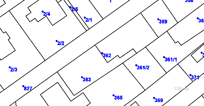 Parcela st. 362 v KÚ Lhota u Dobřan, Katastrální mapa