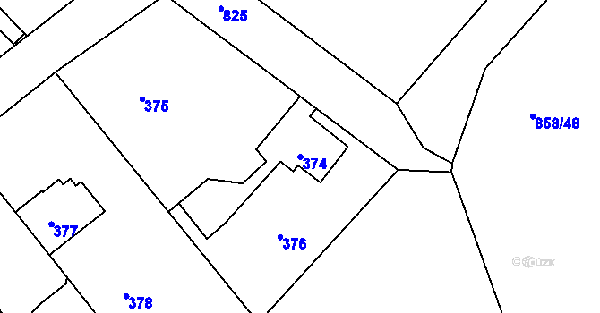 Parcela st. 374 v KÚ Lhota u Dobřan, Katastrální mapa
