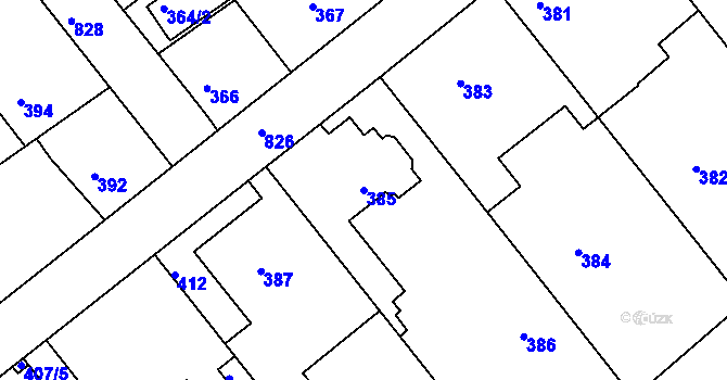 Parcela st. 385 v KÚ Lhota u Dobřan, Katastrální mapa