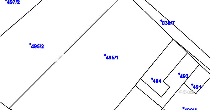Parcela st. 495/1 v KÚ Lhota u Dobřan, Katastrální mapa
