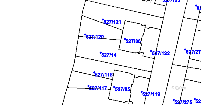 Parcela st. 527/14 v KÚ Lhota u Dobřan, Katastrální mapa