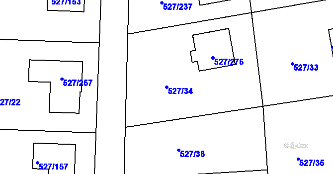 Parcela st. 527/34 v KÚ Lhota u Dobřan, Katastrální mapa