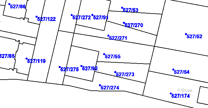 Parcela st. 527/55 v KÚ Lhota u Dobřan, Katastrální mapa