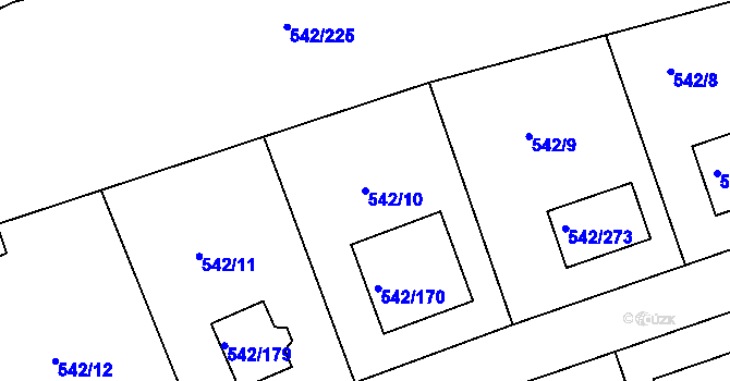 Parcela st. 542/10 v KÚ Lhota u Dobřan, Katastrální mapa