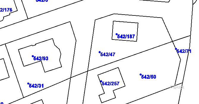Parcela st. 542/47 v KÚ Lhota u Dobřan, Katastrální mapa