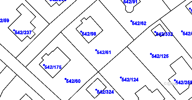 Parcela st. 542/61 v KÚ Lhota u Dobřan, Katastrální mapa