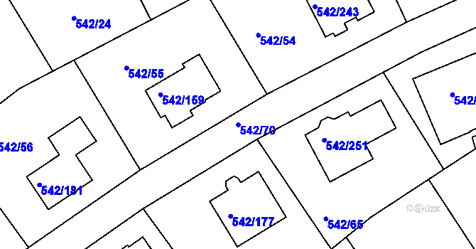 Parcela st. 542/70 v KÚ Lhota u Dobřan, Katastrální mapa