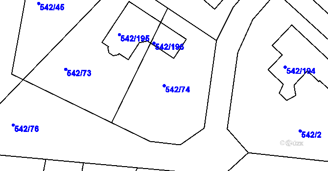 Parcela st. 542/74 v KÚ Lhota u Dobřan, Katastrální mapa