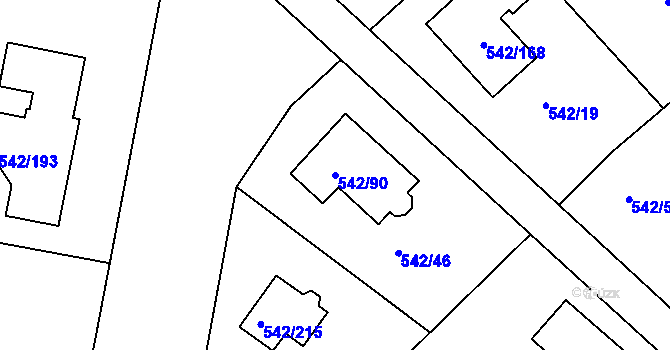 Parcela st. 542/90 v KÚ Lhota u Dobřan, Katastrální mapa