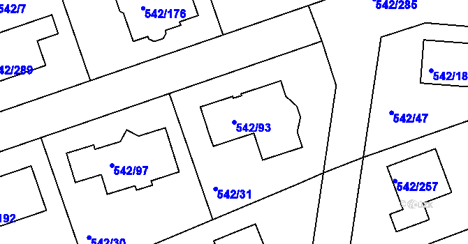 Parcela st. 542/93 v KÚ Lhota u Dobřan, Katastrální mapa