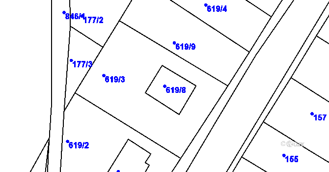 Parcela st. 619/8 v KÚ Lhota u Dobřan, Katastrální mapa
