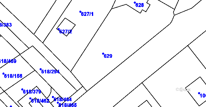 Parcela st. 629 v KÚ Lhota u Dobřan, Katastrální mapa