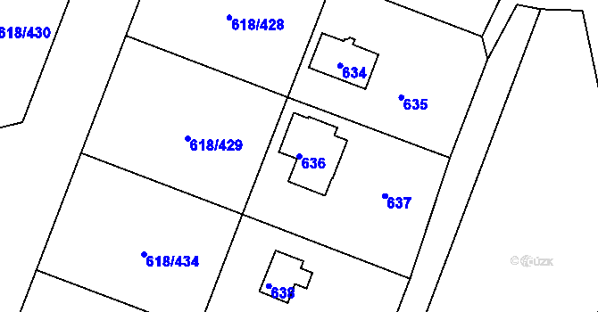 Parcela st. 636 v KÚ Lhota u Dobřan, Katastrální mapa