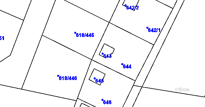 Parcela st. 643 v KÚ Lhota u Dobřan, Katastrální mapa