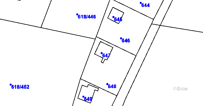 Parcela st. 647 v KÚ Lhota u Dobřan, Katastrální mapa