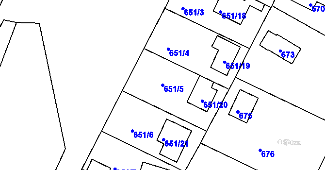 Parcela st. 651/5 v KÚ Lhota u Dobřan, Katastrální mapa