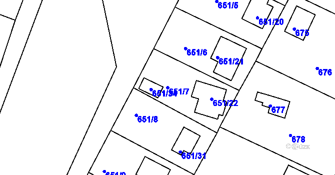 Parcela st. 651/7 v KÚ Lhota u Dobřan, Katastrální mapa