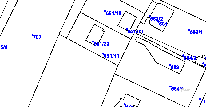 Parcela st. 651/11 v KÚ Lhota u Dobřan, Katastrální mapa