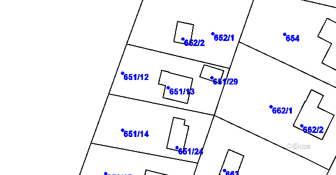 Parcela st. 651/13 v KÚ Lhota u Dobřan, Katastrální mapa