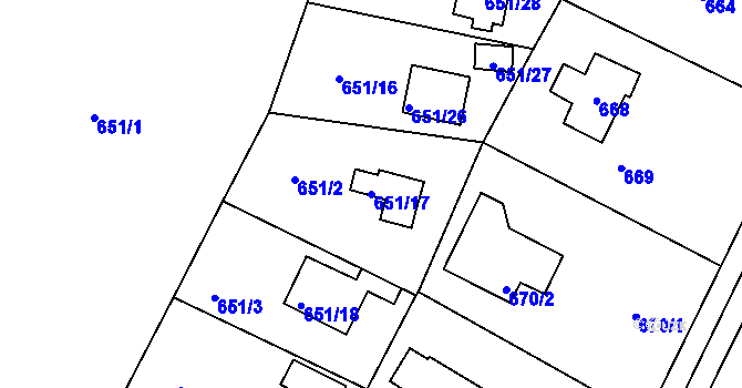 Parcela st. 651/17 v KÚ Lhota u Dobřan, Katastrální mapa