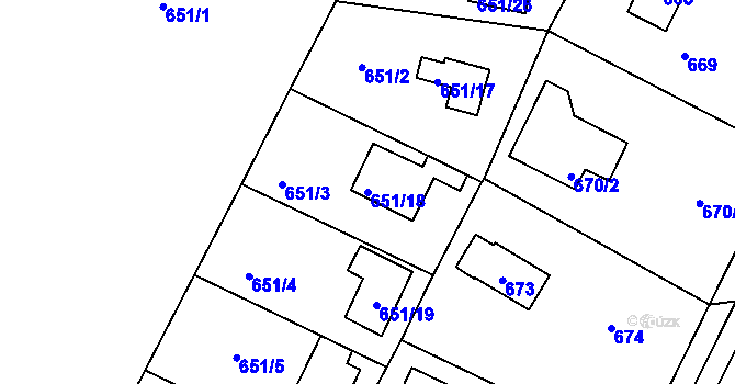 Parcela st. 651/18 v KÚ Lhota u Dobřan, Katastrální mapa