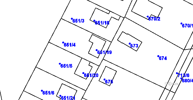 Parcela st. 651/19 v KÚ Lhota u Dobřan, Katastrální mapa