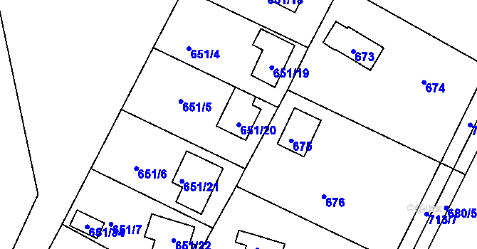 Parcela st. 651/20 v KÚ Lhota u Dobřan, Katastrální mapa