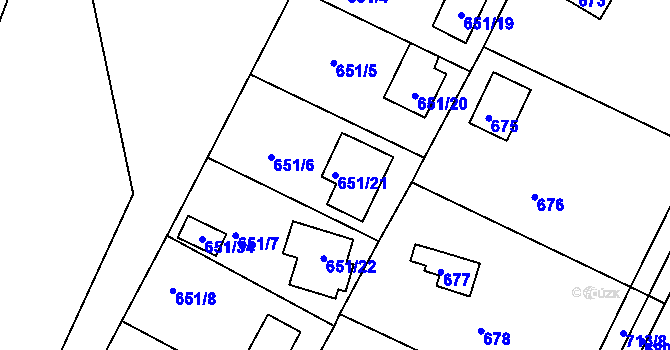 Parcela st. 651/21 v KÚ Lhota u Dobřan, Katastrální mapa