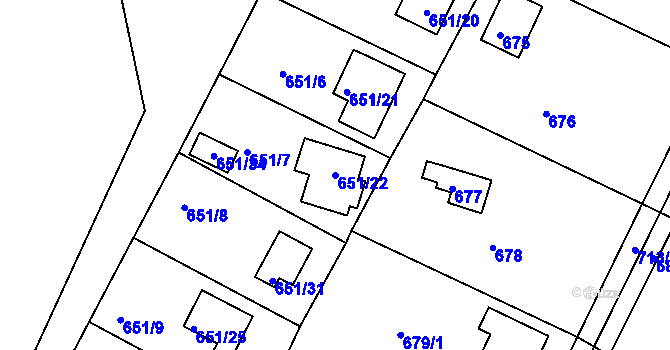 Parcela st. 651/22 v KÚ Lhota u Dobřan, Katastrální mapa