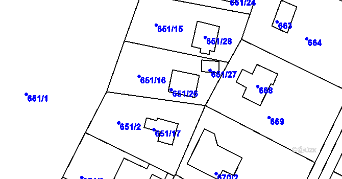 Parcela st. 651/26 v KÚ Lhota u Dobřan, Katastrální mapa