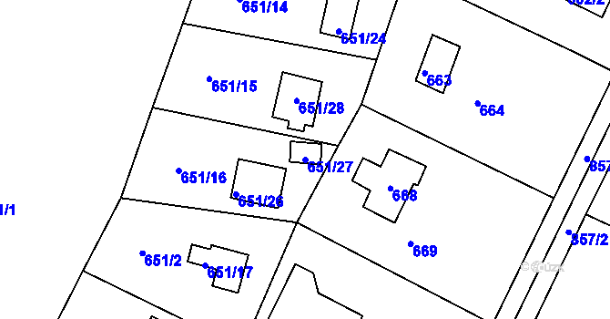 Parcela st. 651/27 v KÚ Lhota u Dobřan, Katastrální mapa