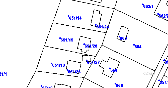 Parcela st. 651/28 v KÚ Lhota u Dobřan, Katastrální mapa