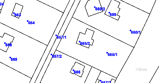 Parcela st. 665/2 v KÚ Lhota u Dobřan, Katastrální mapa