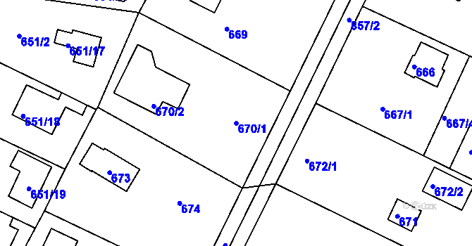 Parcela st. 670/1 v KÚ Lhota u Dobřan, Katastrální mapa